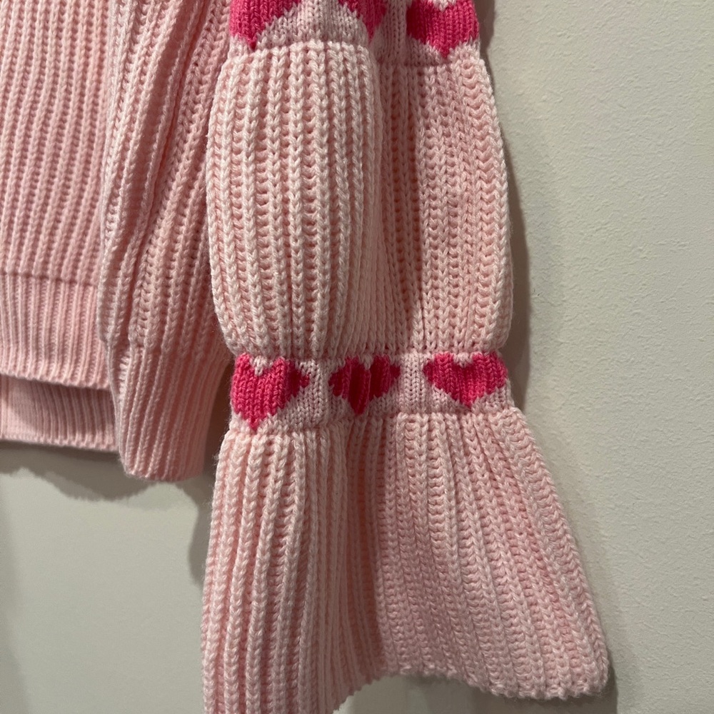 SHEIN Pink Crewneck Sweater with Hot-Pink Heart Details - Picture 2 of 4